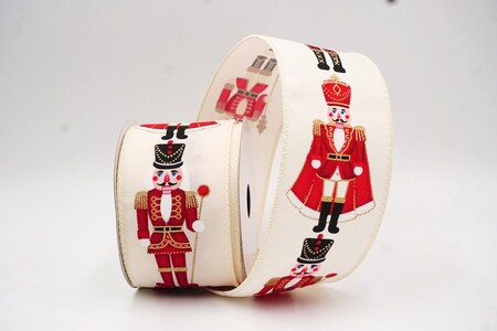 Cremefarbenes/rotes klassisches Weihnachts-Nussknacker-Drahtband_KW0438GC-2R-2